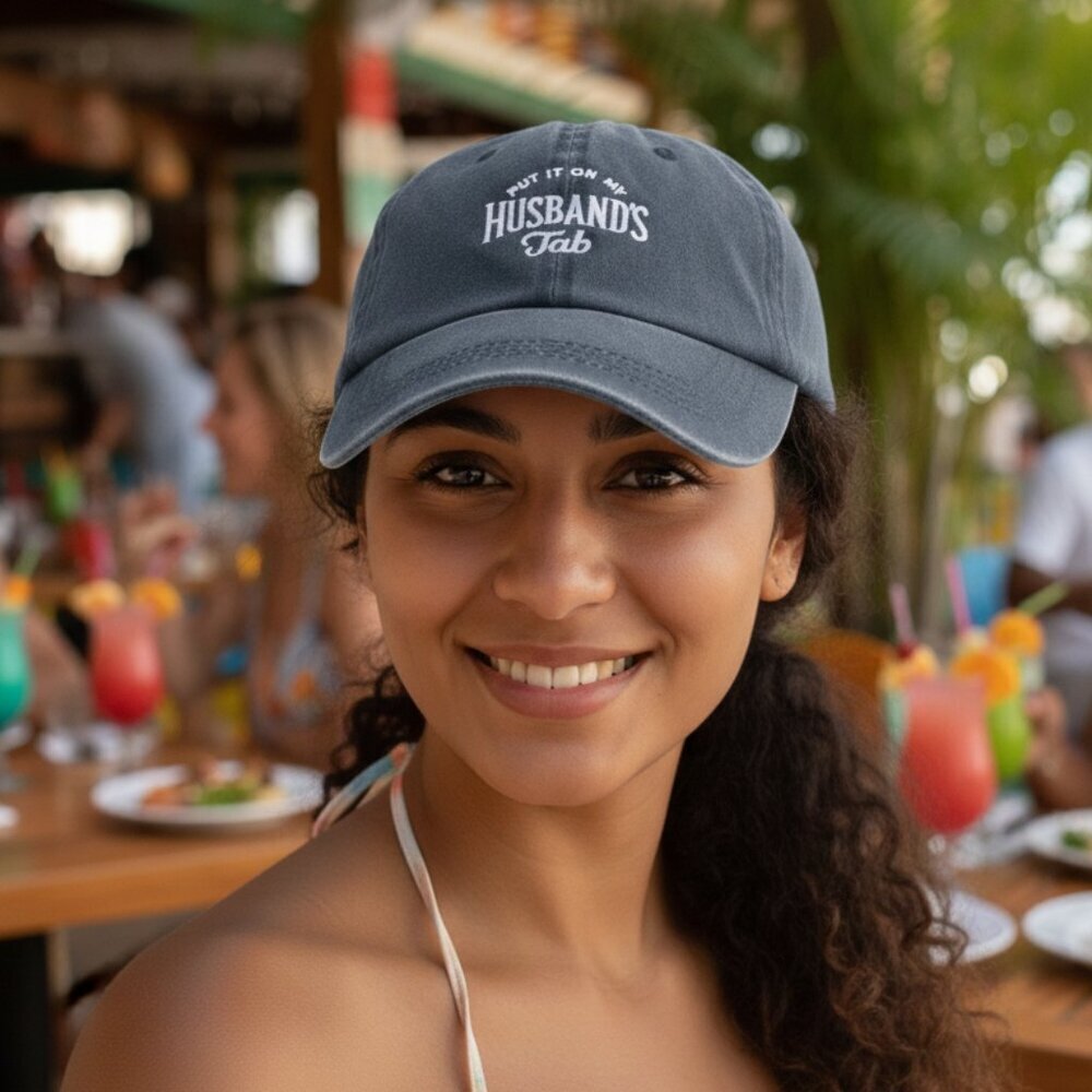 Women's Baseball Cap - Put It On My Husband's Tab - NEW (Navy Blue)